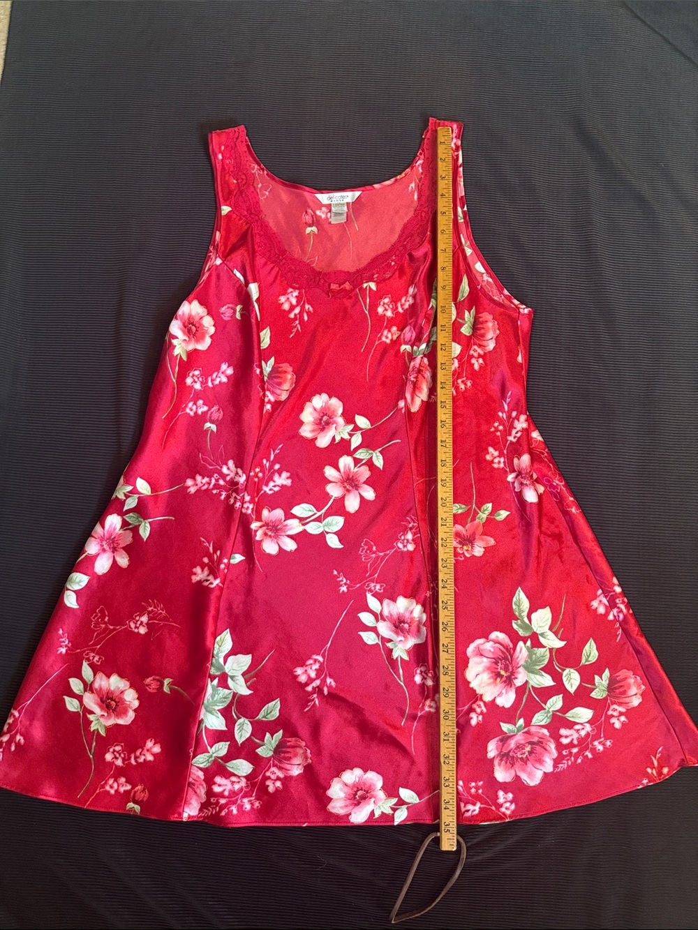 Delicates Red/Deep Pink Floral Satin Sleep Gown - Women's XLarge
